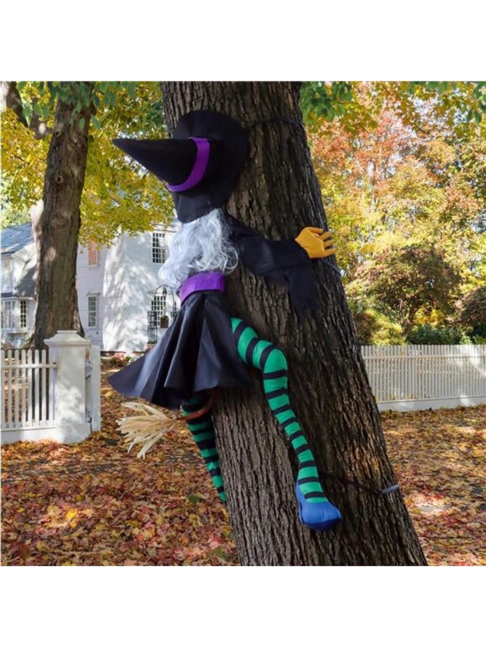 Crashing Witch into Tree Large Halloween Decor Outside 63" Flying Witch Crashing